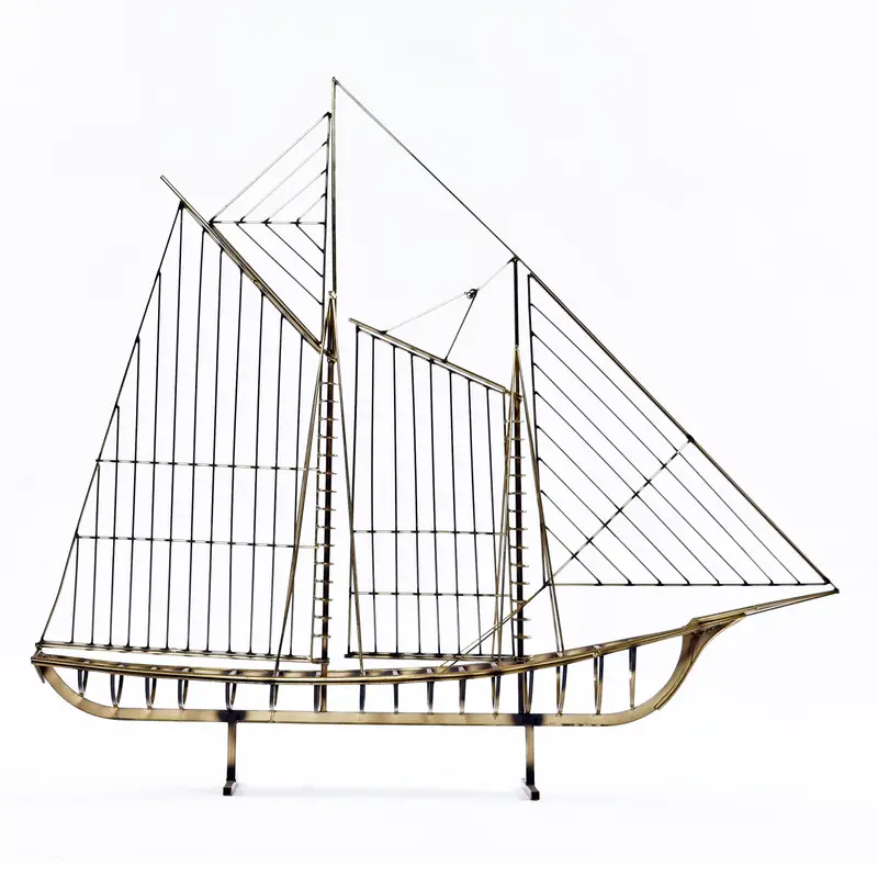 1976 Curtis Jere Messingdraad Schip Zeilboot Metalen Sculptuur Kunstwerk