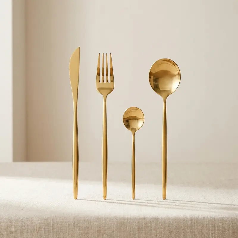 24-Piece Stainless Steel Cutlery Set with Gold Finish for 6 Guests