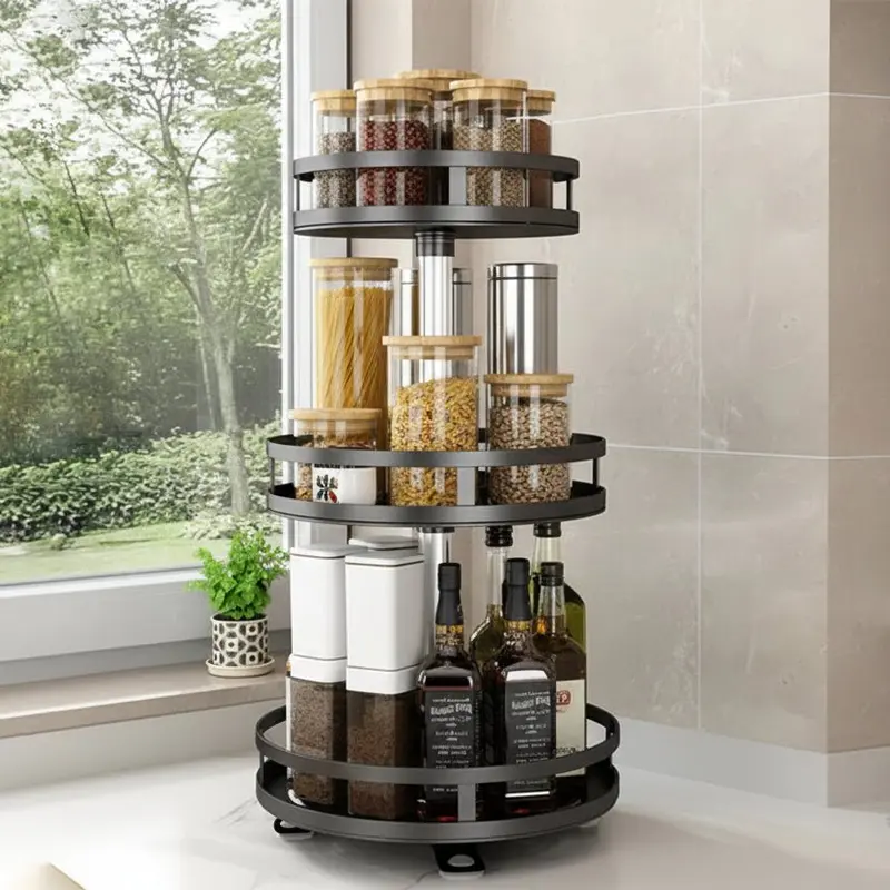 3-Tier 360° Rotating Metal Organizer – Kitchen Storage