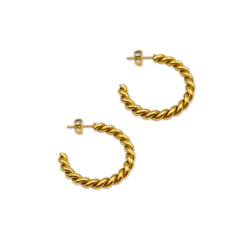 30mm Goudkleurige stalen hoop oorbellen, gedraaid