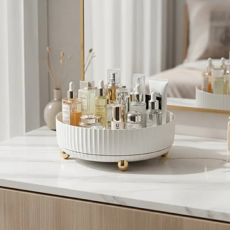 360° Rotating Organizer – White, Space-Saving Rotating Tray for the Kitchen, Bathroom, or Office