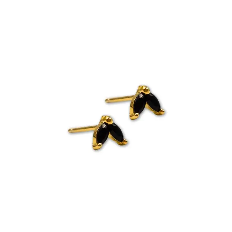 6mm Gold plated zilveren oorknopjes met zwarte steentjes Zoe