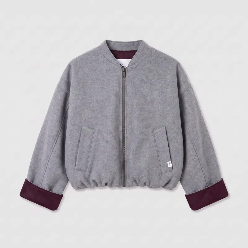 8PM Sugarbush Bomber Grey Melange/ Wine Red