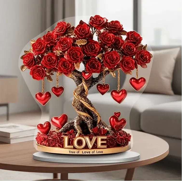 Acryl liefdesdecoratie – Rode rozenprint met hartjes en stevige tafelstandaard