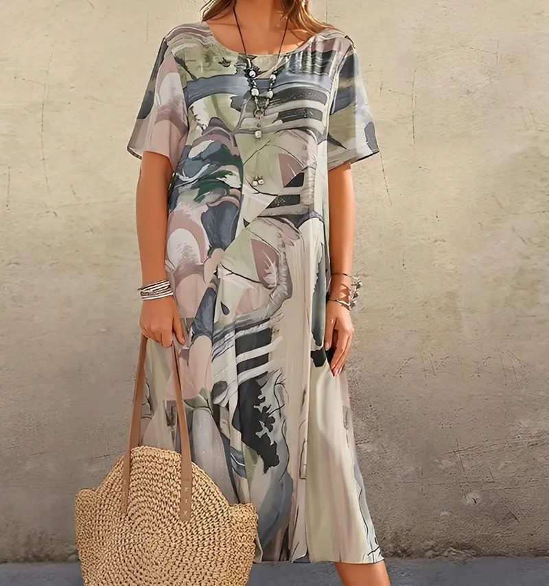 Adele | Damen Kleid Lockerer Schnitt Statement-Print – Locker Statement Kleid