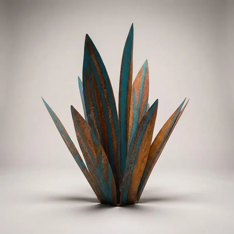 Agave van metaal – sierbeeld met gelaagde bladeren voor tuin, terras en binnen