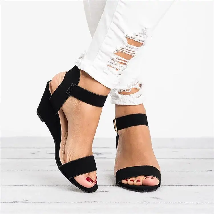 Amelie | Damen Keilabsatz Knöchelriemen Sandalen