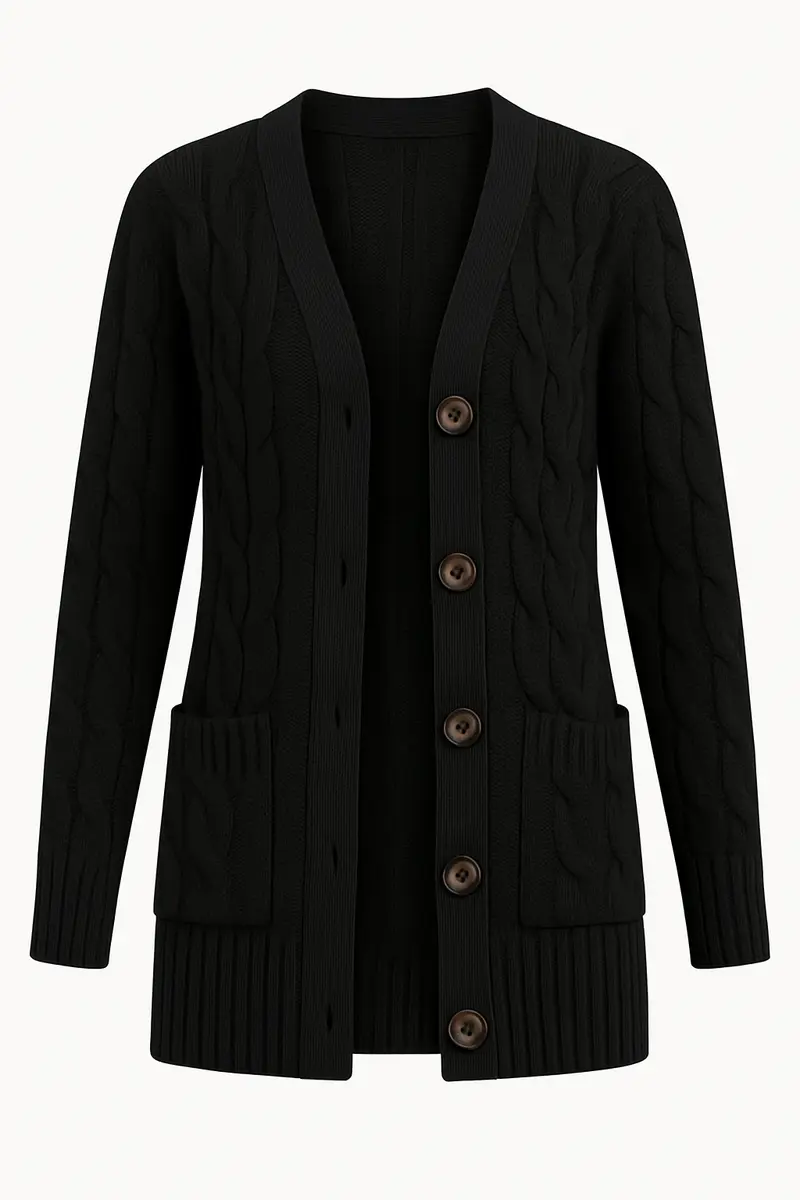 Andrea | Damen Frühlings Zopfmuster Strickcardigan