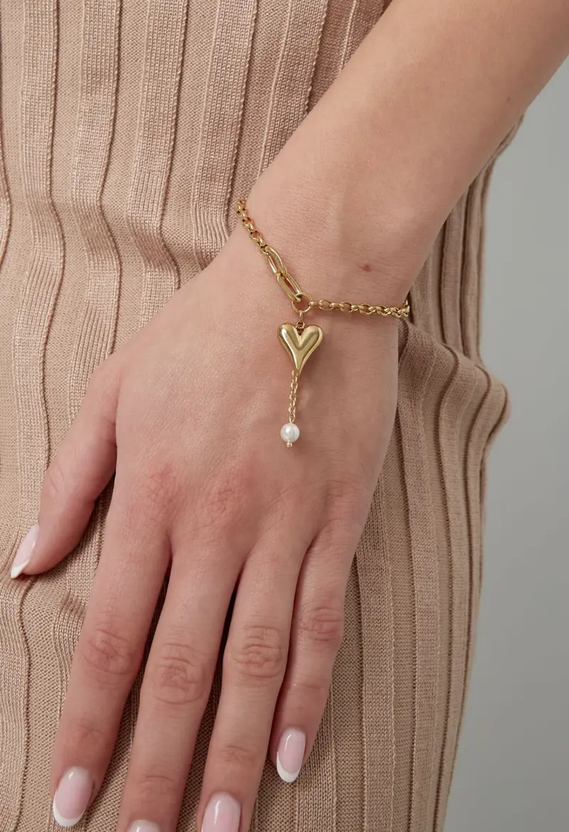 Armband hart en parel - Goud
