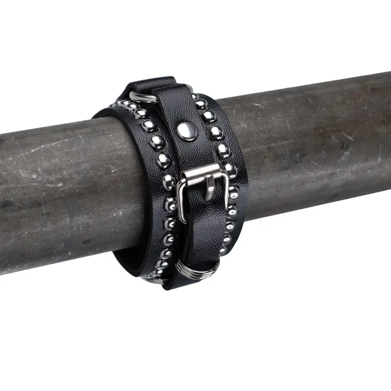 Armband 'Leather Studs' - Unisex - Zwart