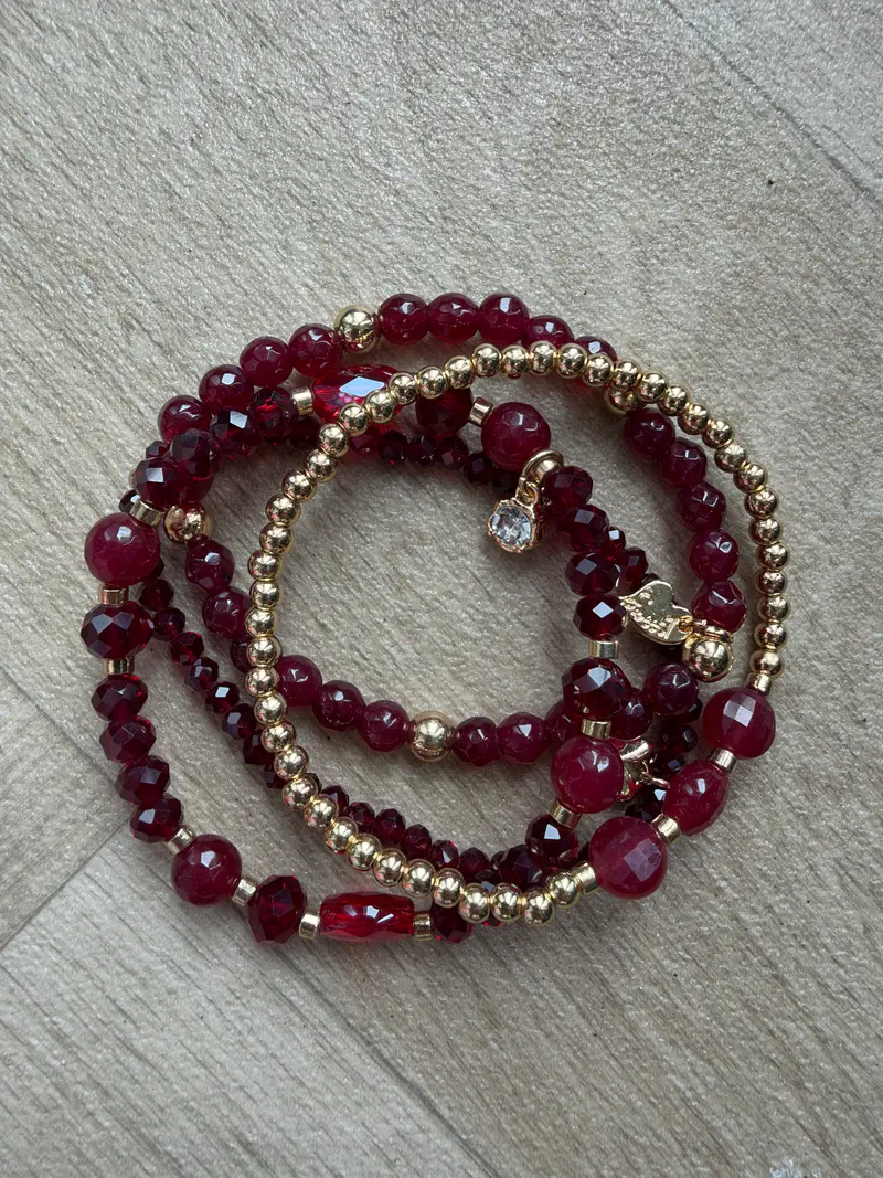 Armband Set Cannes Burgundy Goud