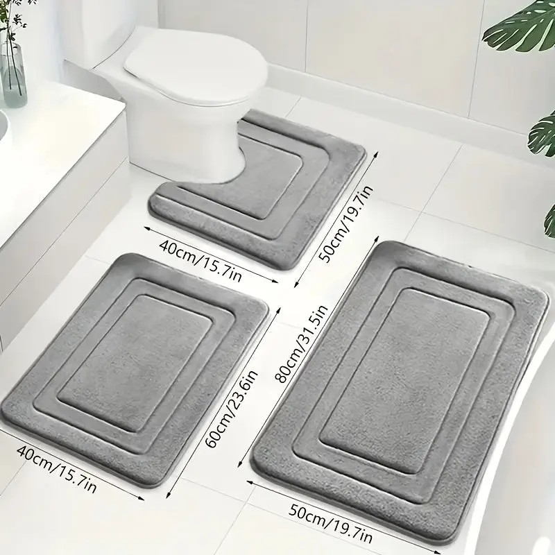 Badkamermatten in drie delen – traagschuim met microvezel pool