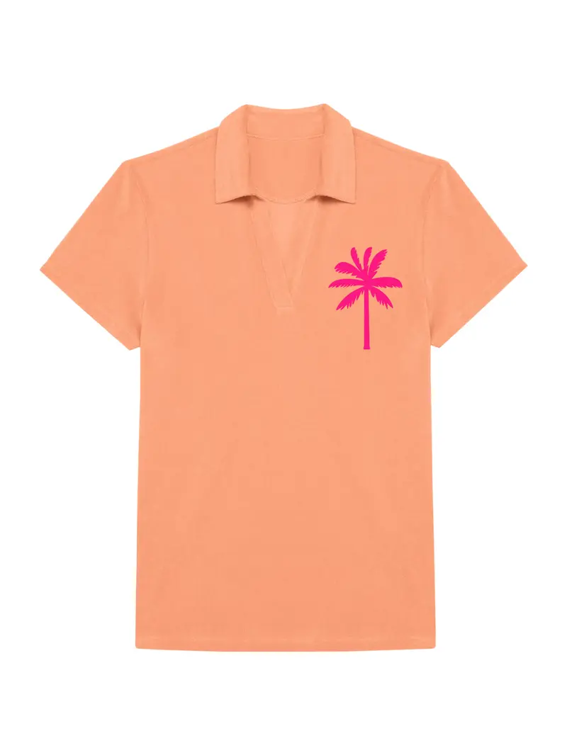 Badstof Shirt Palm Tree Neon Pink Velvet - Orange | NOTE- Levertijd 5-6 werkdagen