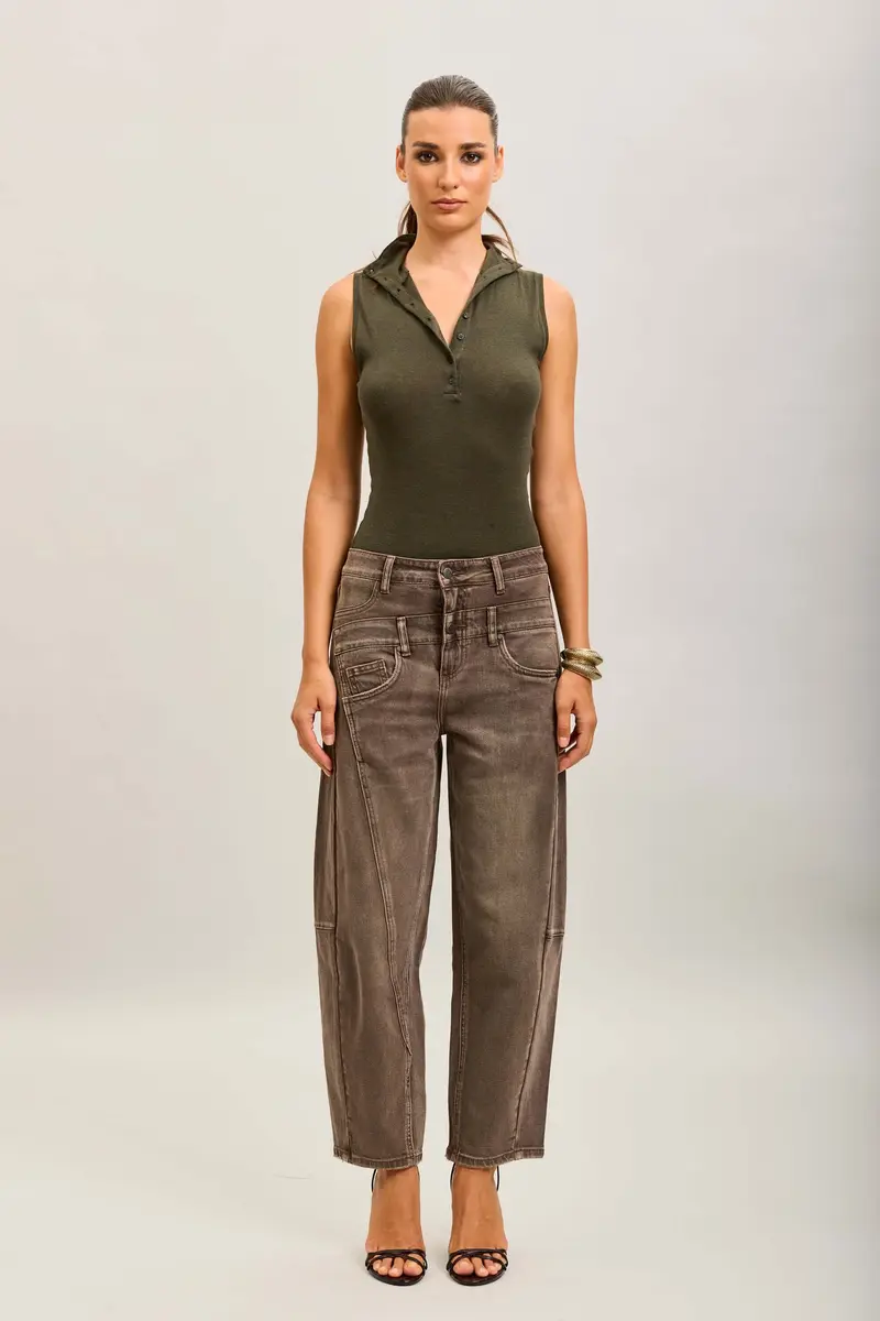 Barrel jeans dubbele band Bruin