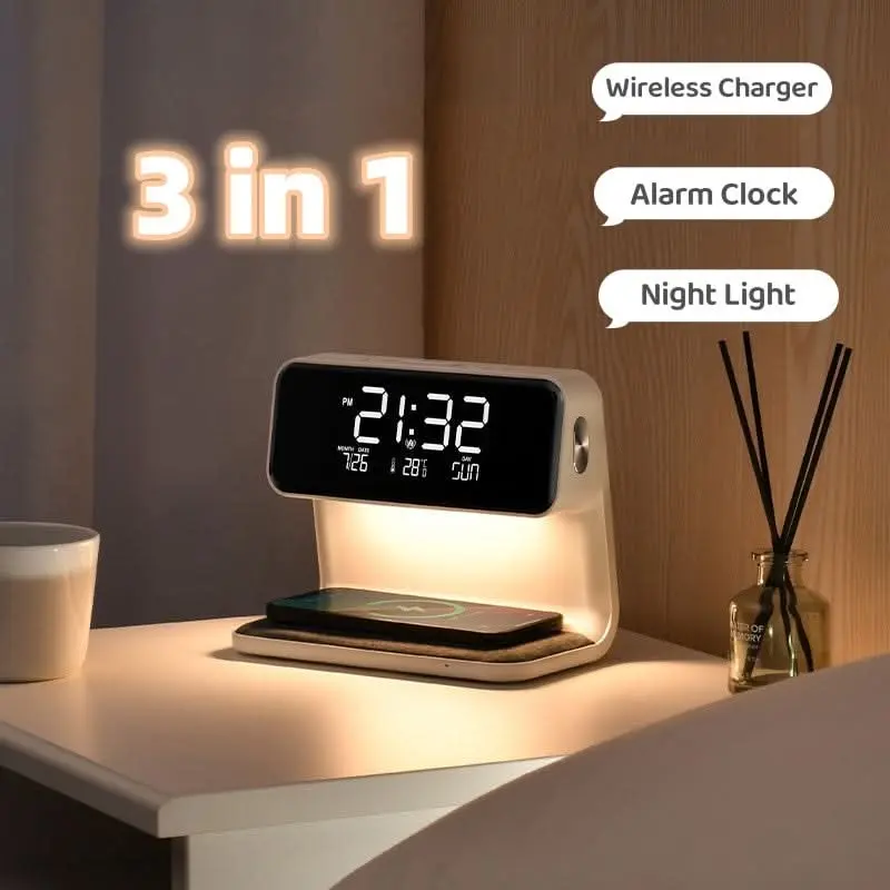 Bedlamp met laadvlak en klok – dimbaar led en aanraakbediening