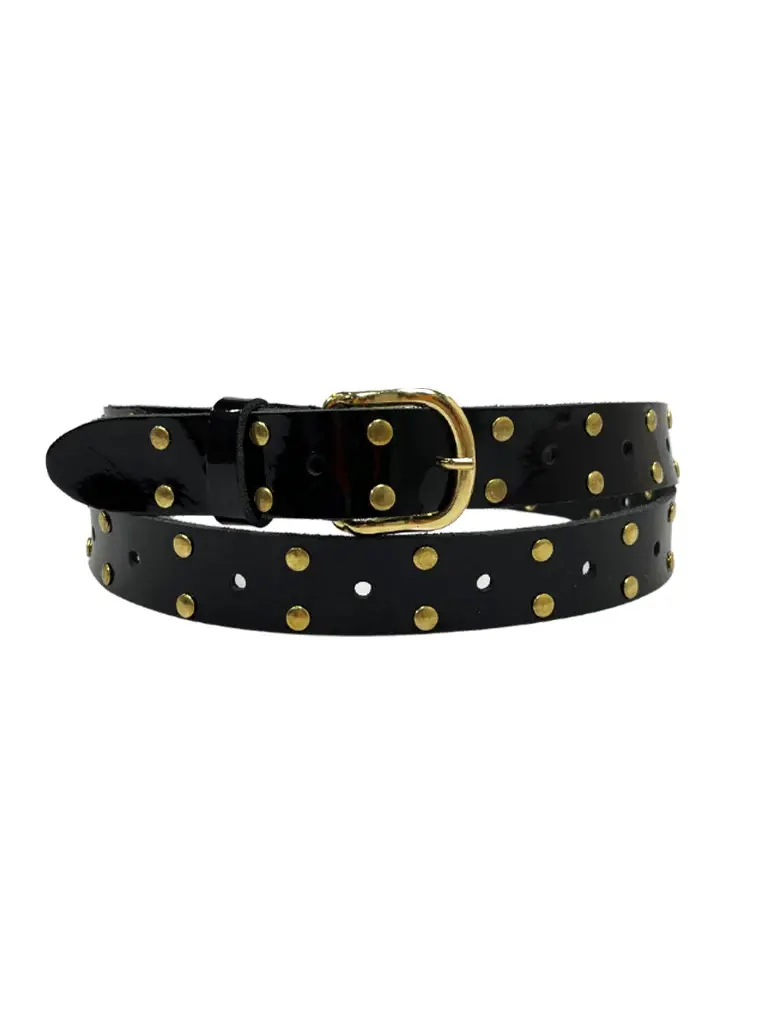 Belt Leather Laque Gold Studs