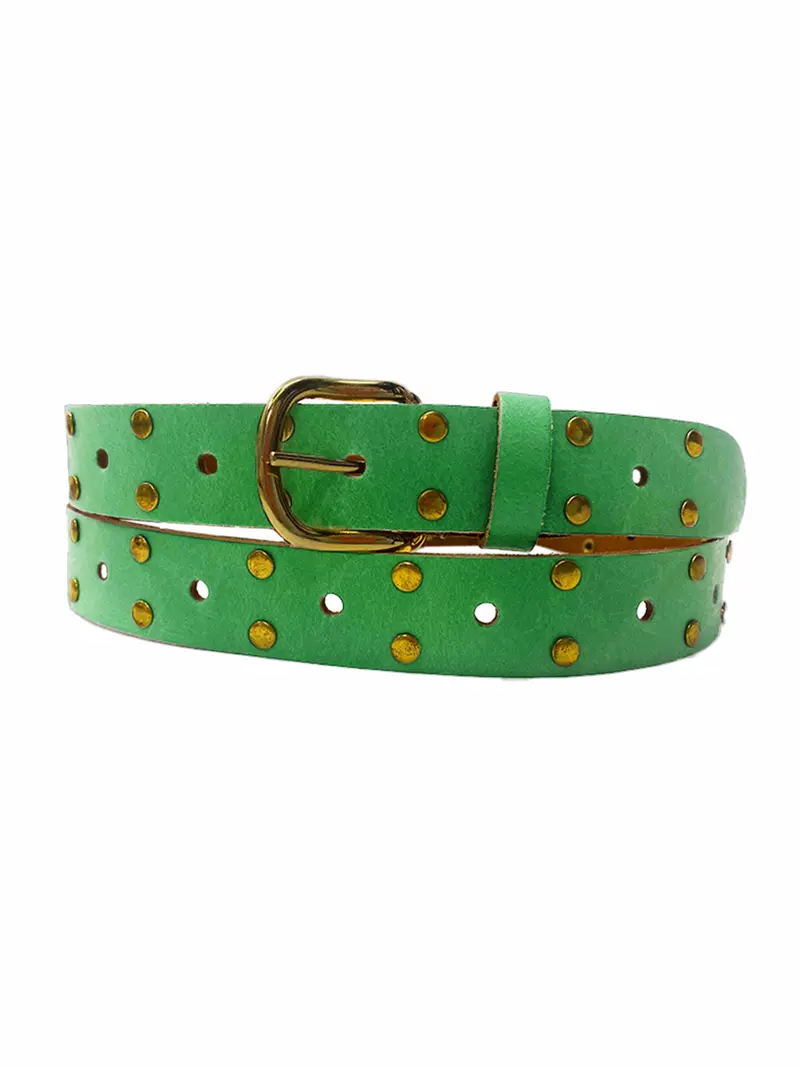 Belt Leather Long Gold Studs