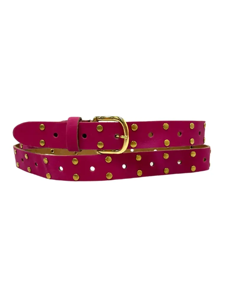 Belt Leather Long Gold Studs