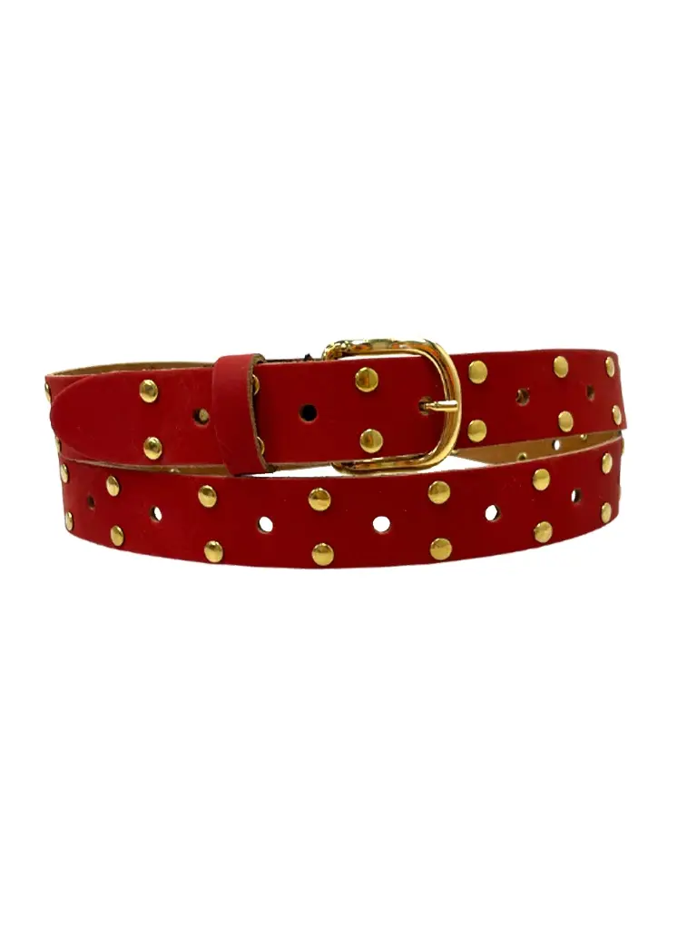 Belt Leather Long Gold Studs
