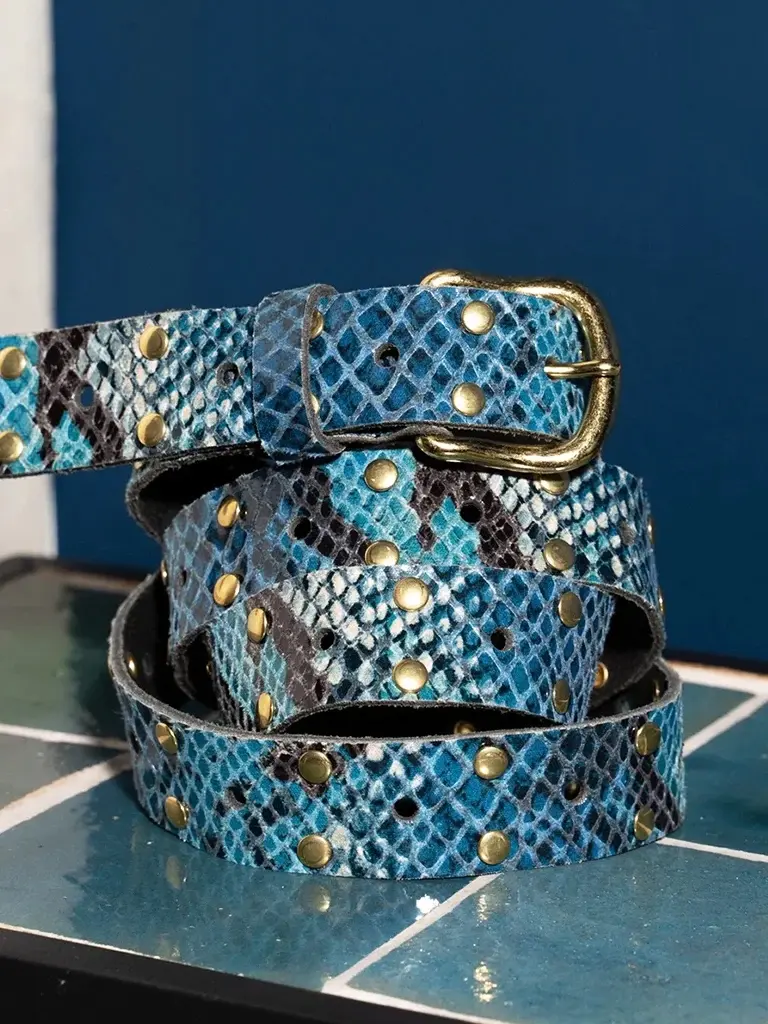 Belt Leather Long Snake Gold Studs