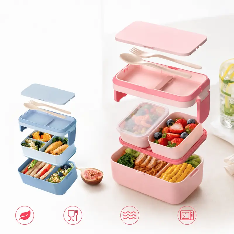 Bento Lunchbox Kinderen – Broodtrommel met Vakjes en Bestek