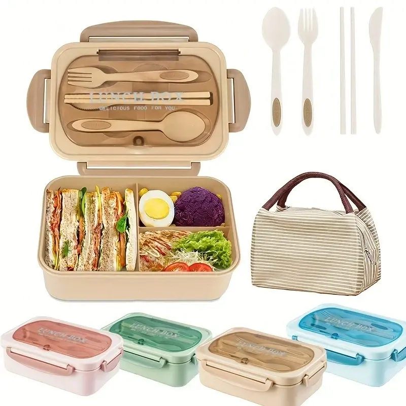 Bento Lunchbox met Vakken – Lekwerende Broodtrommel met Bestek
