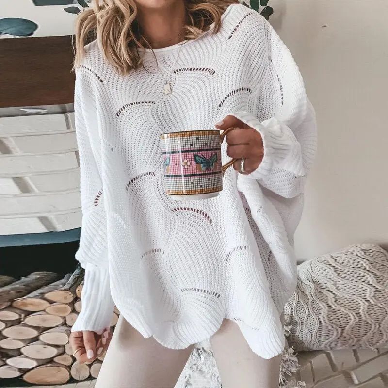 Bettina | Damen Locker Gestrickter Pullover mit Langarm