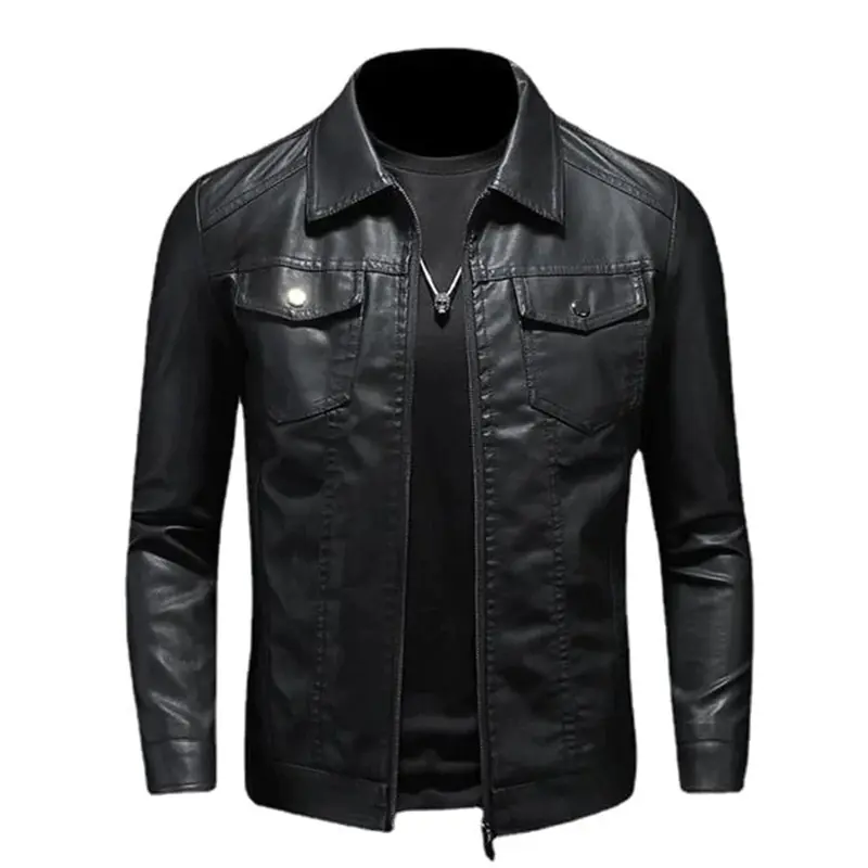 Bikerjack voor heren – leerlook met schuine zakken en voering