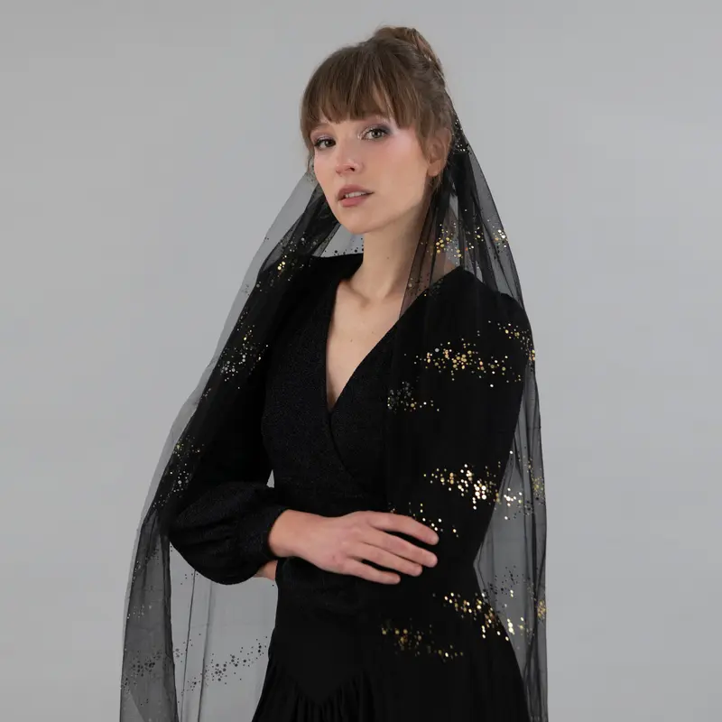 Black Large Gold Glitter Veil