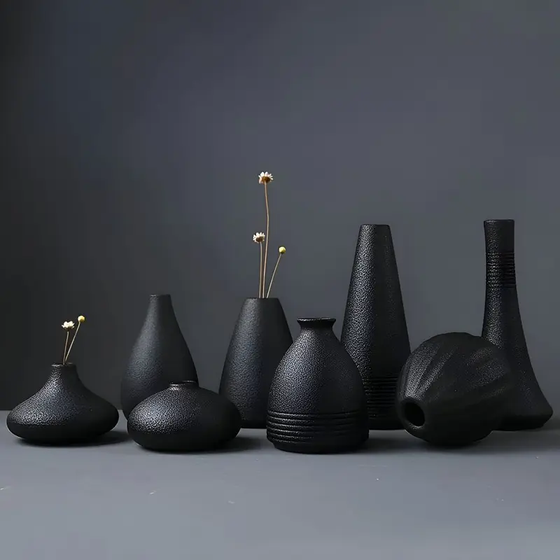 BlackCraft - Vase - Keramikvase schwarz strukturiert