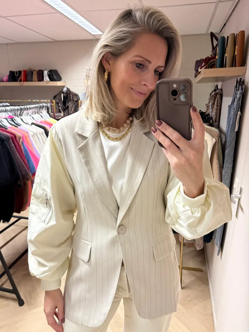 Blazer Char Krijtstreep Bomber Ecru