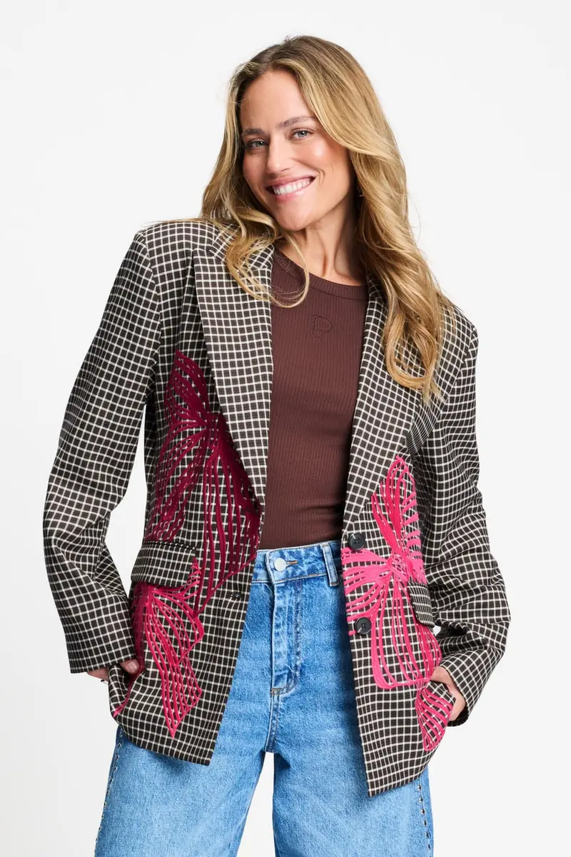 BLAZER - Laurie Bow Check Brown