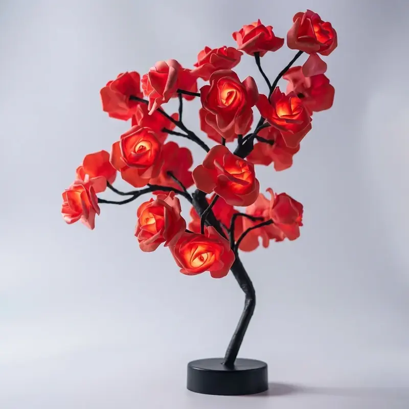 Bloemenlamp met rozen – handgevormde bloemen met zacht licht op USB of batterij