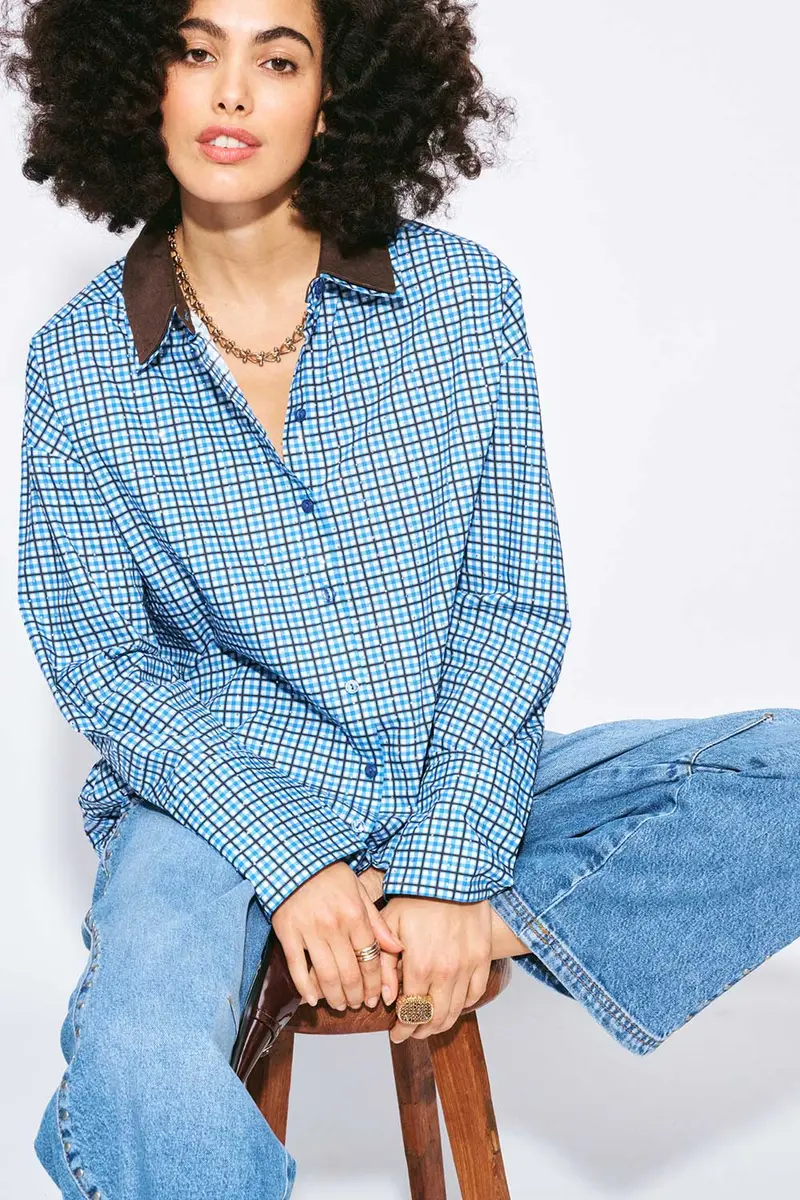 BLOUSE - Beau Check Sapphire Blue