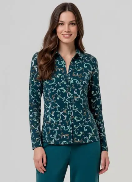 Blouse met print in Dark Green
