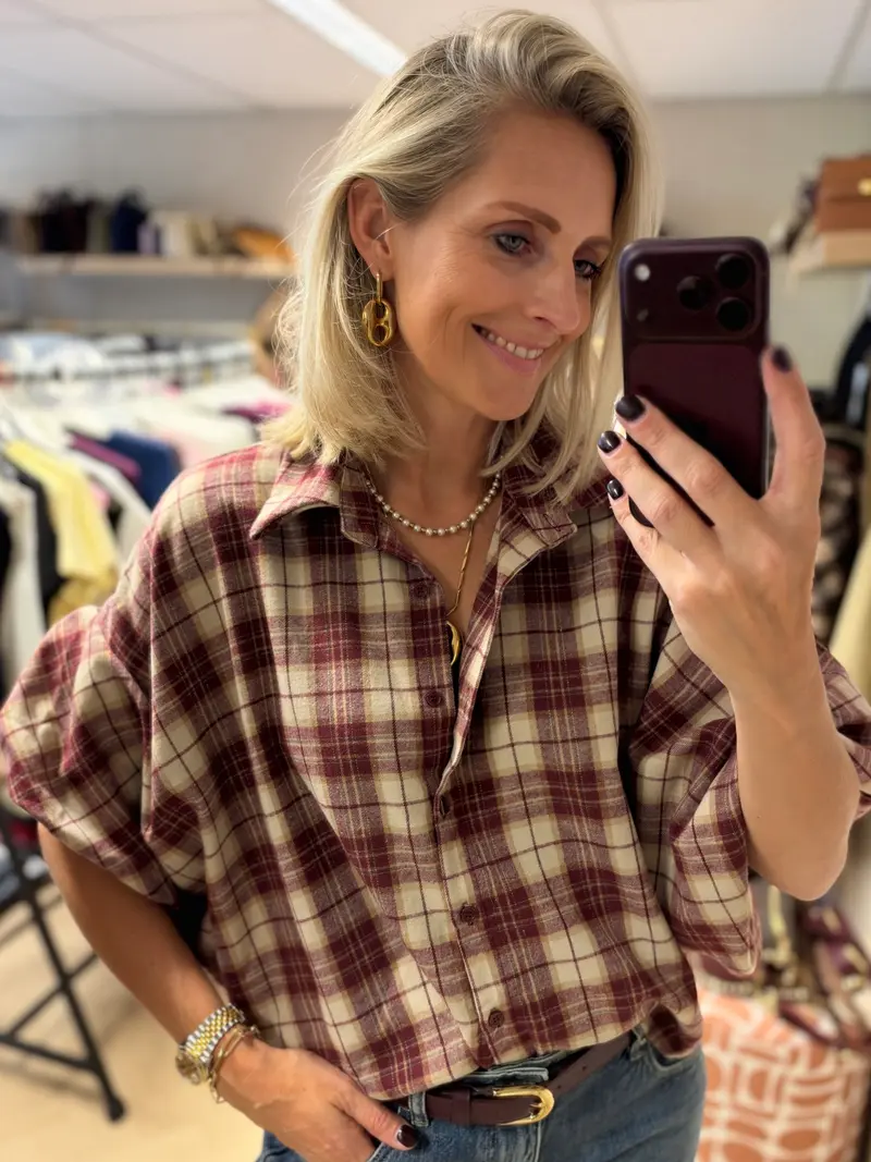Blouse Mila Ruit Ballonmouwen Bordeaux Creme