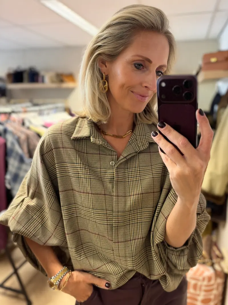 Blouse Mila Ruit Ballonmouwen Camel Bordeaux