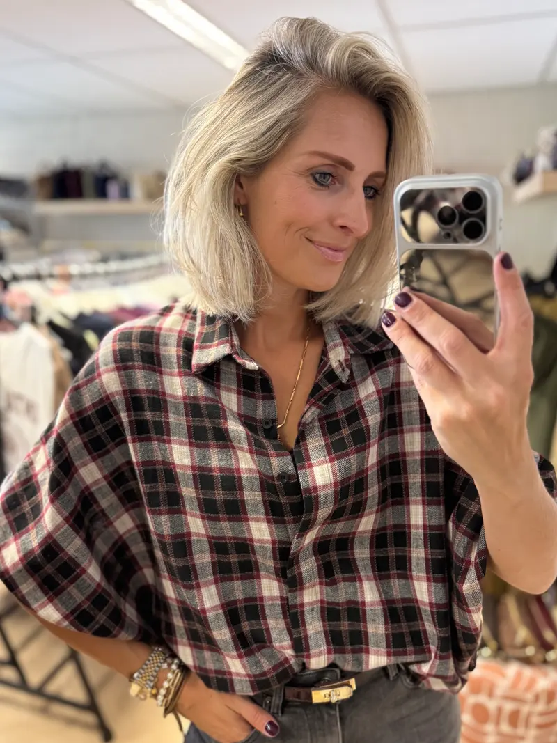 Blouse Mila Ruit Ballonmouwen Zwart Rood