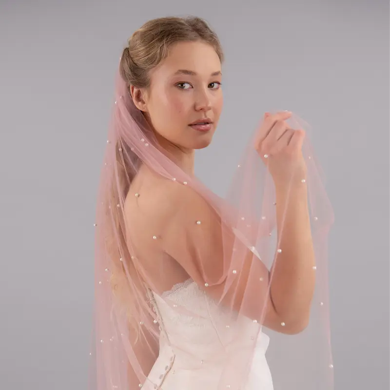 Blush Pink Pearl Veil