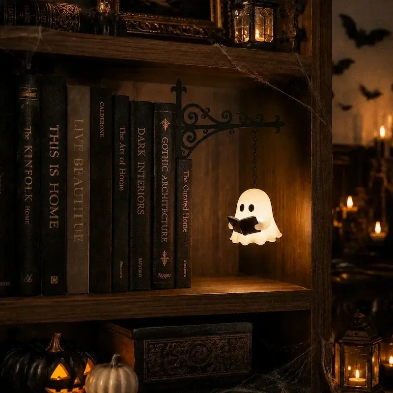 Boekenplanklamp – smeedijzeren beugel met verlichte hanger op batterijen