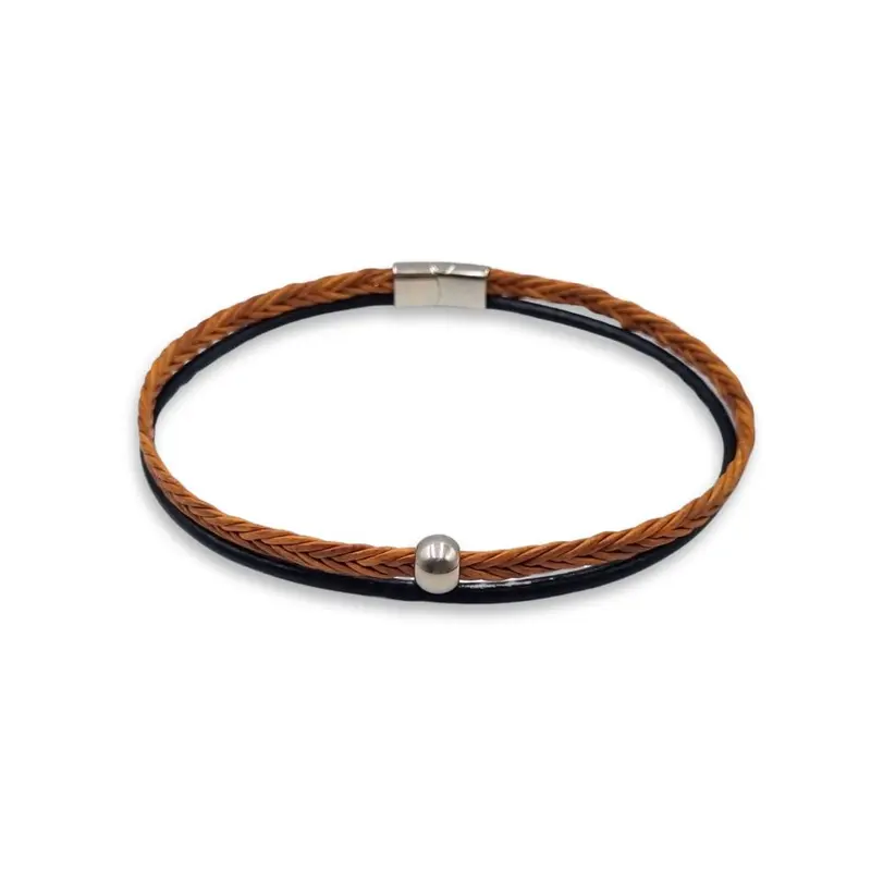 Boho Chique - Leren Ketting - Dubbel Koord- Zwart Bruin - Staal