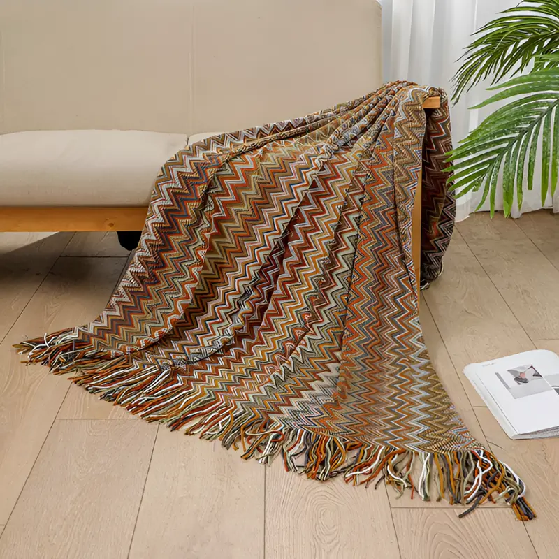 Boho - Fleecedecke aus Acryl handgestrickt 130x170–130x230