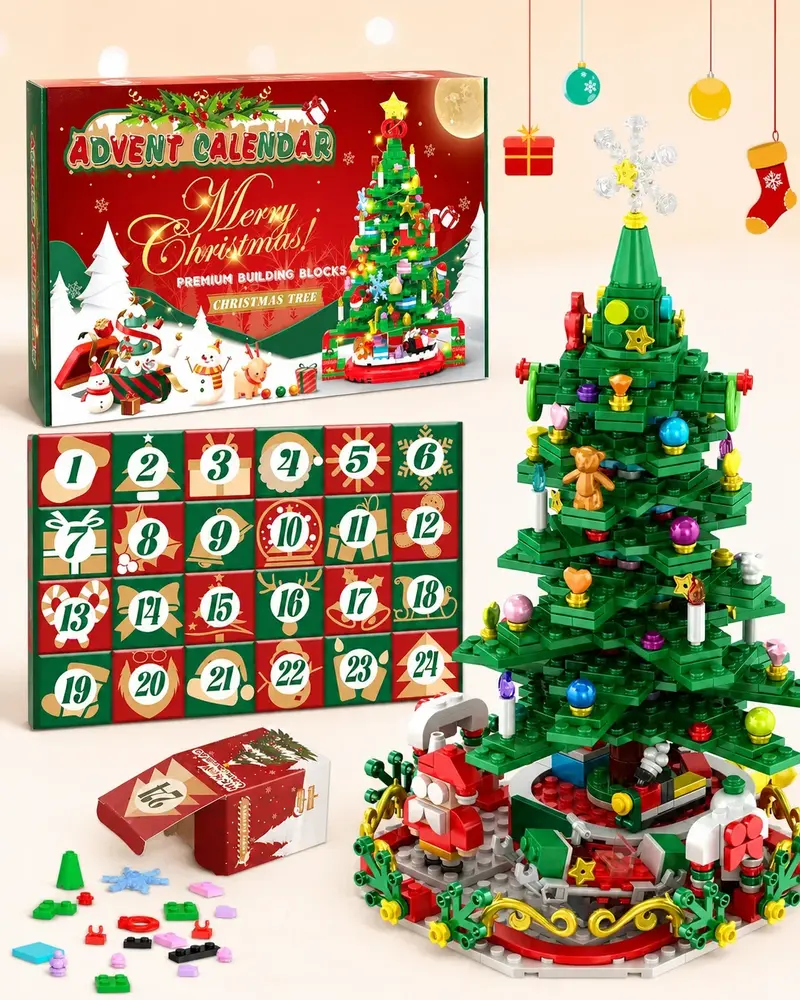 Bouwset adventskalender – 24 kleine bouwsets die samen een kerstboom vormen