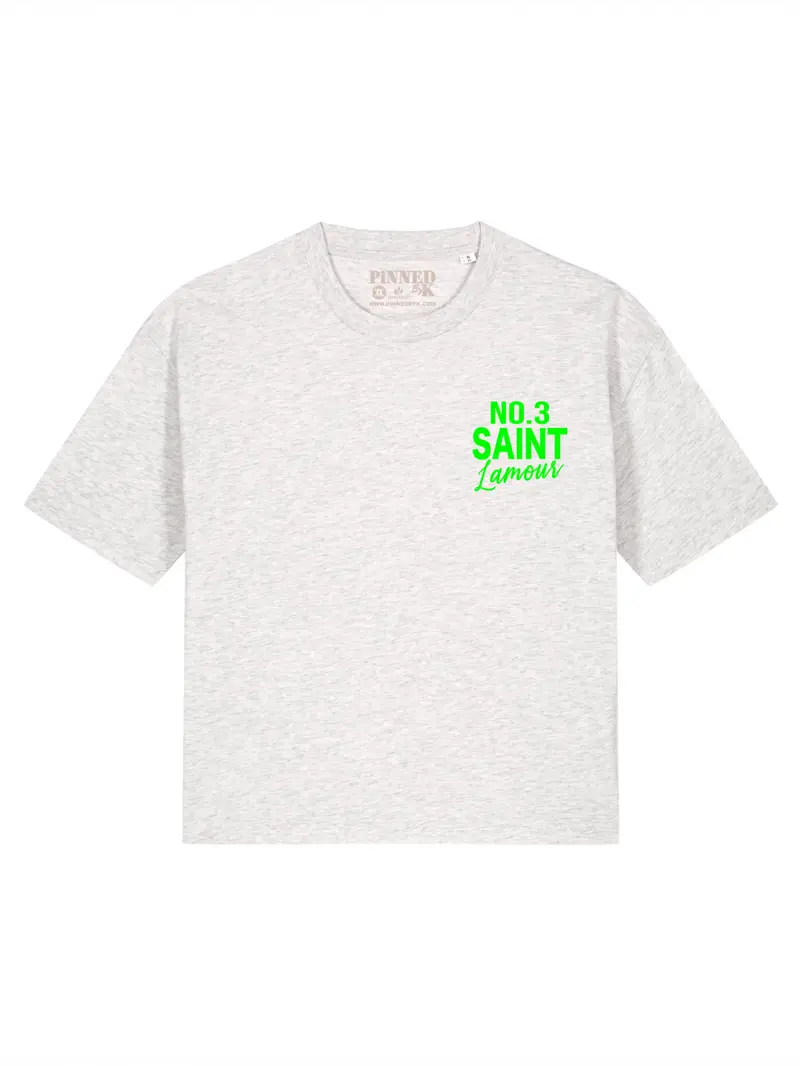 Boxy T-shirt Saint L'amour Neon Green Velvet - Heather Grey