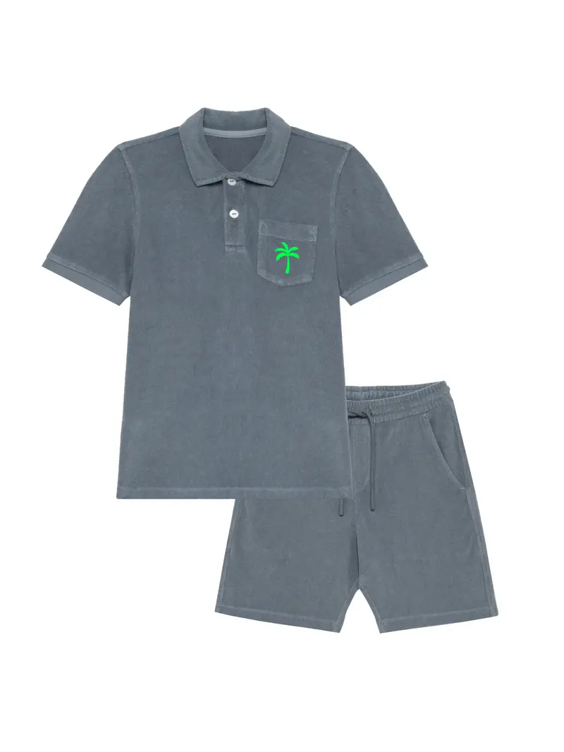Boy Badstof Set Palm Tree Mini Neon Green Velvet  | NOTE
