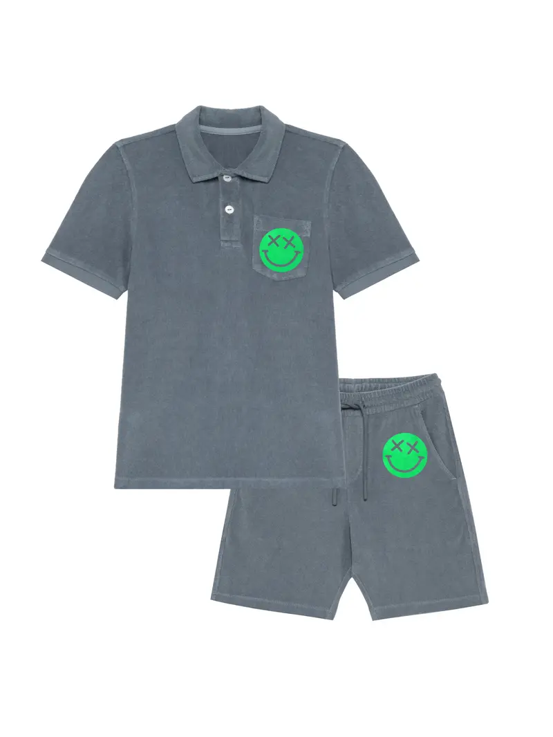 Boy Badstof Set Smiley Neon Green Velvet | NOTE