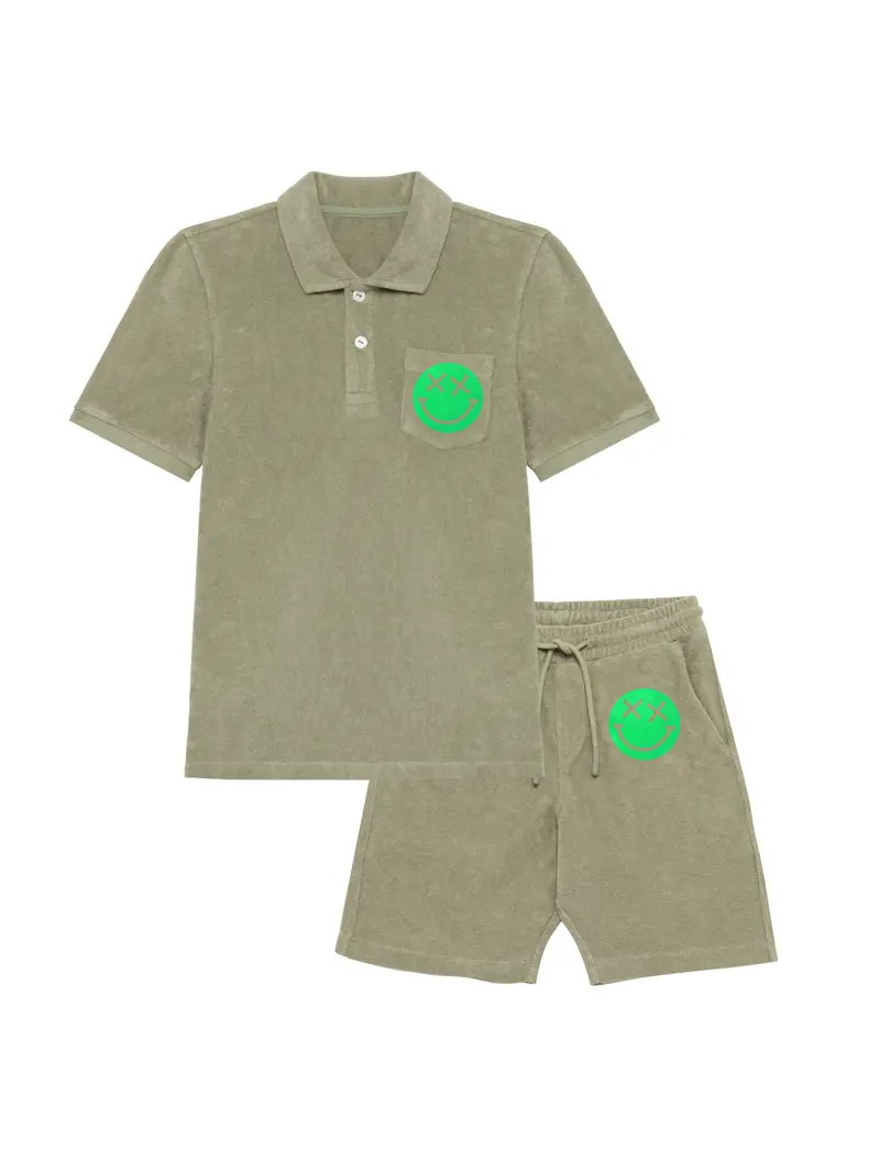 Boy Badstof Set Smiley Neon Green Velvet | NOTE