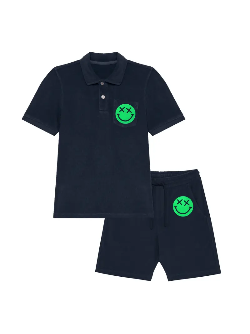 Boy Badstof Set Smiley Neon Green Velvet | NOTE