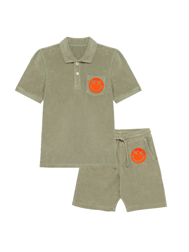 Boy Badstof Set Smiley Neon Orange Velvet | NOTE