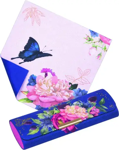 Brillen koker blauw met bloemen
